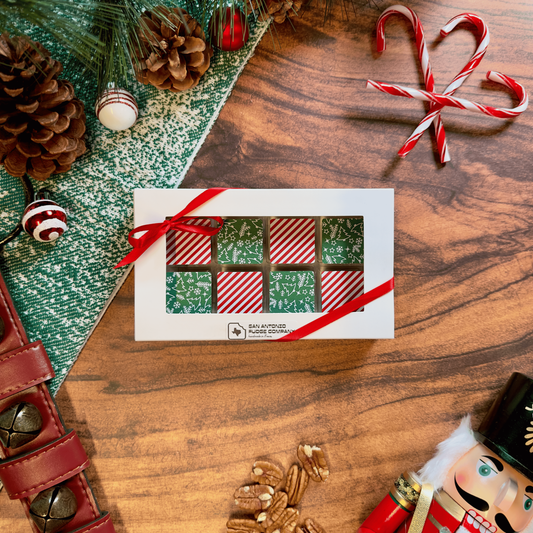 Christmas Edition 8-Piece Fudge Truffle Gift Box: Peppermint & Chocolate Pecan